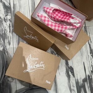 Christian Louboutin kitten heels pink gingham print
